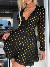 Women's Dresses Polka Dot V-Neck Lace Long Sleeve Dress